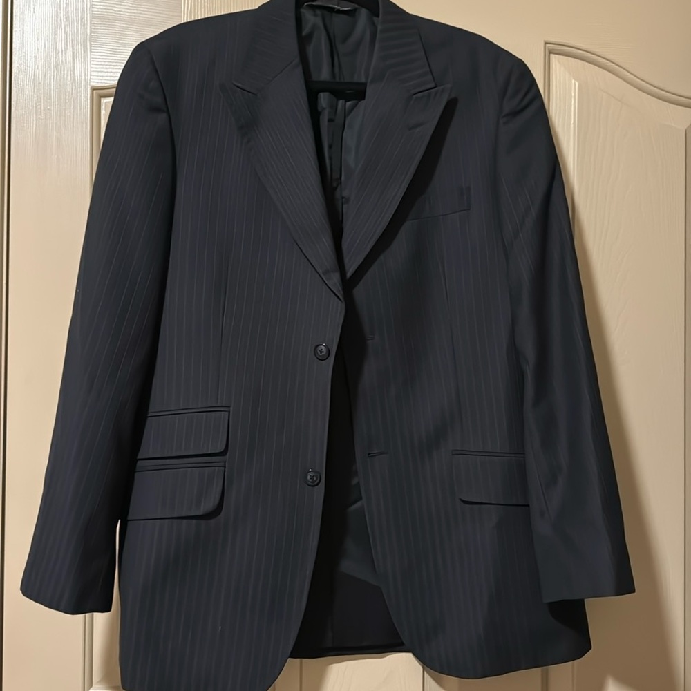 Perry Ellis Men’s Suit Jacket Black with Tan Stripes Size L42 Reg